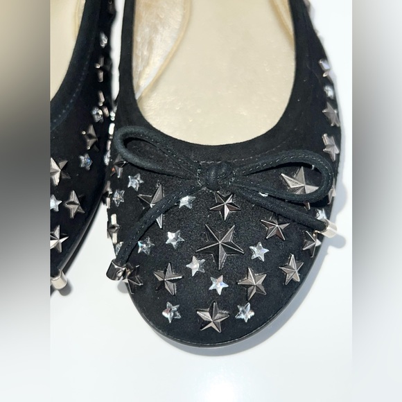 Jimmy Choo Willow Ballet Flat Black Suede Star Studded Size 37 - Picture 10 of 16